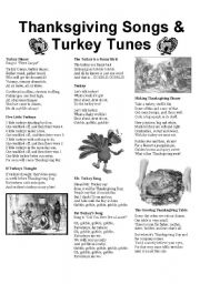 English Worksheet: Thanksgiving Songs & Turkey Tunes