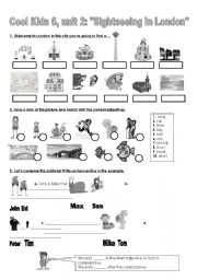 English Worksheet: Cool kids 6, unit 2: sightseeing in London (comparatives, present continuous, places in local area)