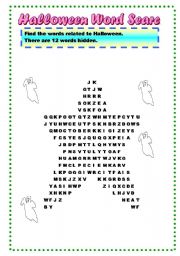 English Worksheet: halloween word search