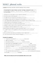 English Worksheet: make phrasal verbs