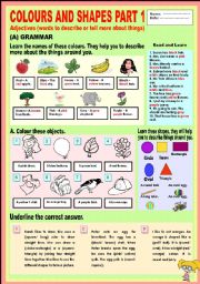 English Worksheet: Colours and shapes Part 1