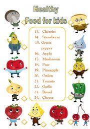 English Worksheet: Healthy Food for Kids+ B&W version.