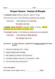 English worksheet: Proper Nouns - Names of People