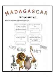 English Worksheet: Movie Session: Madagascar Worksheet # 2