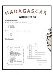 English Worksheet: Movie Session: Madagascar Worksheet # 3 + Key