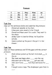 English Worksheet: Pronouns