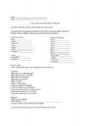 English worksheet: days of the week and months of the year