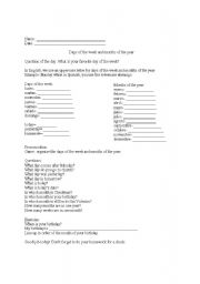 English Worksheet: days of the week and months of the year