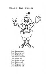 English Worksheet: Color the Clown