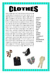 English Worksheet: Clothes wordsearch