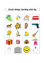 English Worksheet: Circle things starting with Gg