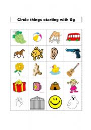 English worksheet: Circle things starting with Gg