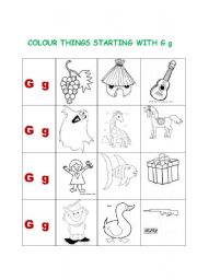 English Worksheet: COLOUR THINGS STARTING WITH G g