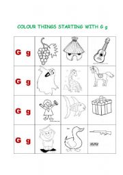 English worksheet: COLOUR THINGS STARTING WITH G g