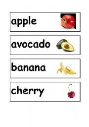 English worksheet: Fruit Word Strips 2