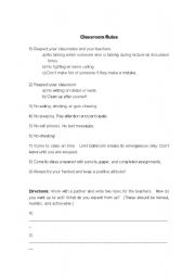 English worksheet: 1st day of Class rules