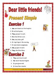English Worksheet: 3 pages/38 sentences Present Simple for beginners