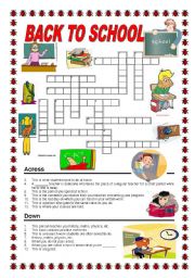 English Worksheet: Back to school - crossword