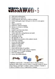 English Worksheet: GAME: PASS A WORD - 5