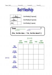 English worksheet: Does / Doesn`t Battleship