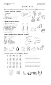 English Worksheet: animals