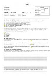 English worksheet: marketing activity