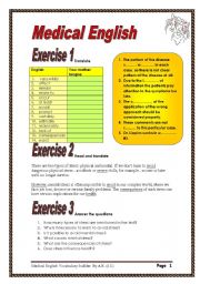 English Worksheet: 5 pages/12 exercises Medical English Vocabulary builder. 