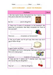 English Worksheet: Math worksheet - problem solving + Keys (easy)