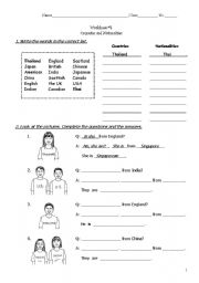English Worksheet: Countries and nationalities