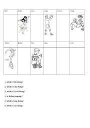 English worksheet: what is he/she doing