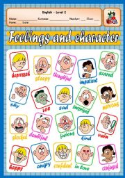 English Worksheet: FEELINGS AND CHARACTER