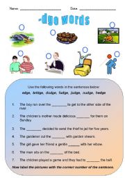 English worksheet: -dge words