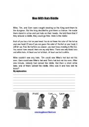 English Worksheet: men with a hat riddle