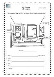 English Worksheet: The bathroom/ There is, There are 