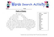 parts of body (word search activity)