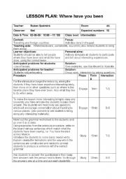 English Worksheet: Lesson plan: Where have you been