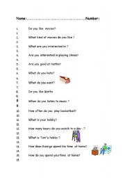 English worksheet: simple present questions about spare time activities