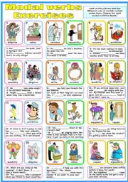 English Worksheet: MODAL VERBS - EXERCISES (B&W VERSION INCLUDED)