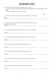 English Worksheet: Scavenger Hunt