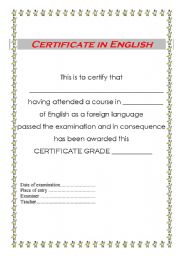 CERTIFICATE IN ENGLISH