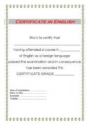 English Worksheet: CERTIFICATE IN ENGLISH