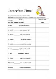 English worksheet: Interviw Time! - Past tense (Who)