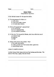 English Worksheet: Aesops Fables