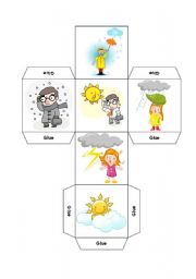 English Worksheet: DICE - DESCRIBE THE WEATHER AND CLOTHING