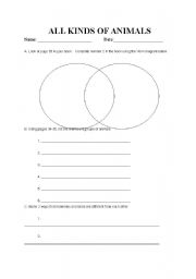 English worksheet: Animals Types Worksheet