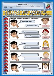 English Worksheet: WHATS YOUR NAME? 