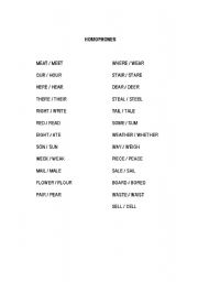 English worksheet: Homophones Worksheet