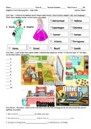 English Worksheet: Listening Test: Prepositions of location