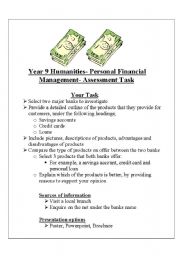 English worksheet: Year 9 Money management assesment task
