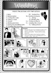 English Worksheet: Wedding - matching exercise